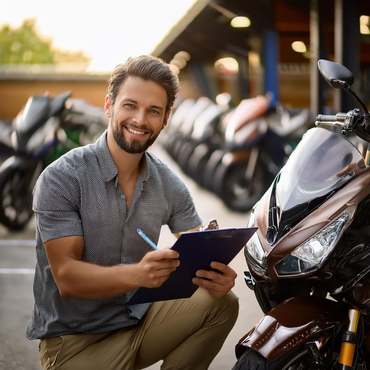 Moto Assess engineer inspecting a motorcycle